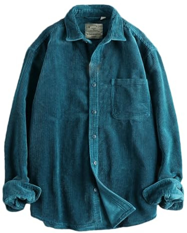 Fnfmrfmr Chemise-veste décontractée pour homme en coton velours côtelé lavé à manches longues avec revers à bouton simple et poche, 14, L