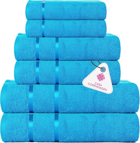 Casa Copenhagen Eternal 6-teiliges Handtuchset, Blaugrün, 500 g/m², 2 Badetücher, 2 Handtücher, 2 Waschlappen aus weicher ägyptischer Baumwolle für Badezimmer, Küche und Dusche