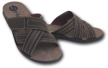 Freeland Tongs d'été en cuir pour homme, sandales en cuir pour mer, plage et maison, pantoufles ouvertes et super légères