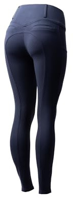 HORZE Leggings de equitación para mujer con ribete completo, transpirables y elásticos, con agarre de silicona, cintura alta y bolsillos para pantalones, cómodos y fáciles de limpiar, leggings de