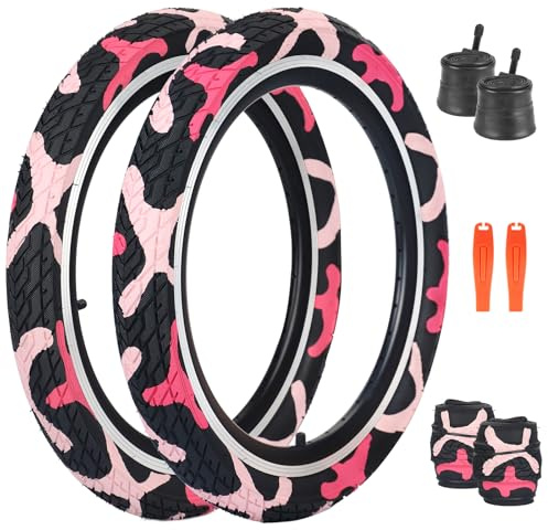 ZUKKA 20 x 2.35 Bike Tire 1/2 Pack 20 inch x 2.35 BMX Bike Tire Folding Replacement Tire for MTB Mountain Bike, BMX Bicycle Commuter Bike (Black Camo, 2 Tires+2 Tubes+2 Levers)
