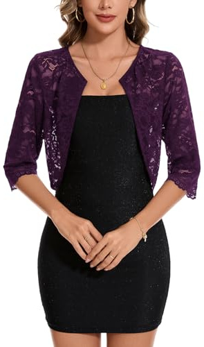 Womens Lace Bolero Shrug 3/4 Sleeve Crop Length Cardigan Dress Cover Up | Womens Hook Button Cardigan Lace Bolero Shrug 3/4 Sleeve Shrugs Crop Length Dress Cover Up Elegant Weddings Boleros