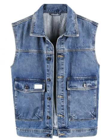 ORANDESIGNE Veste Jean sans Manche Homme Vintage Gilet Denim de Moto Rétro Cowboy Gilet Jean Motard F Bleu XL
