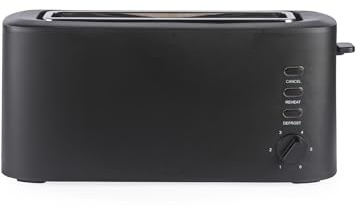 Salter Dusk Grille-Pain Longue Fente 2 Tranches – Support Chauffant, 6 Niveaux de Dorage, Fonctions Décongélation, Réchauffage, Annulation, Fentes Larges, Plateau Ramasse-Miettes, Noir Mat, 980W