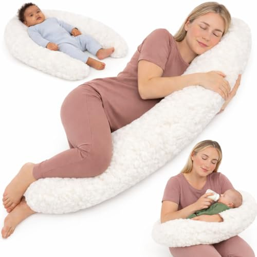 Home Oase Stillkissen 190 cm – Schwangerschaftskissen mit Teddyplüsch Bezug aus Baumwolle Oeko-Tex (abnehmbar & waschbar) – ergonomisch und perfekt zum Stillen, Schlafen & Relaxen