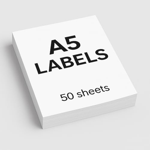 Premium A5 Labels 1 per Sheet White Self-Adhesive Labels, 148.5mm x 205mm, Permanent Adhesive Paper for Shipping, Packages, Printer Compatible, 25-100 Sheets. EJI Labels (50)