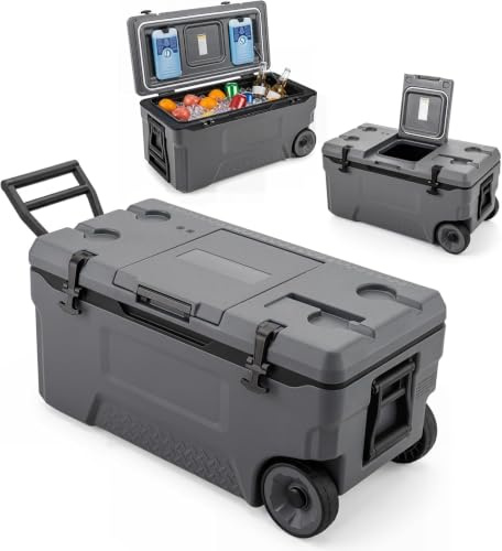 COSTWAY Glacière Rigide à roulettes 50L/70L/80 L/98 L | Glacière Isotherme Portable Rétention de Glace 5-7 Jours avec Bouchon de Vidange Poignée pour Camping Voiture Pêche Plage