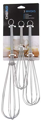 Chef Aid Balloon Whisks, Made with Stainless Steel Wires and traditionally Balloon Shaped to aid Effortless Whisking, Stirring, Blending and Beating, Set of 3 Whisk (8, 9 and 10 inch Whisks)
