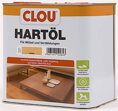 Clou Hartöl: Strapazierfähiger Schutz für Holzoberflächen, Holzöl für Möbel, Treppen, Parkett, Möbelöl farblos, 2,5 L