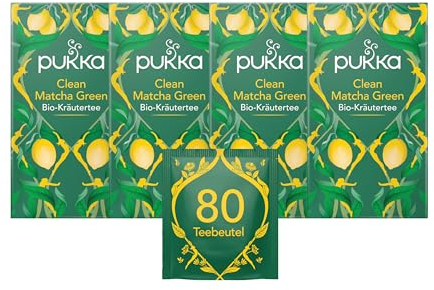 Pukka Tee Set, Bio Kräutertee Clean Matcha Green, Grüner Tee, Fenchel, Zitrone, Brennnessel, Matchapulver, Für grünen Schwung in deinem Alltag, 4er Pack, 80 Teebeutel