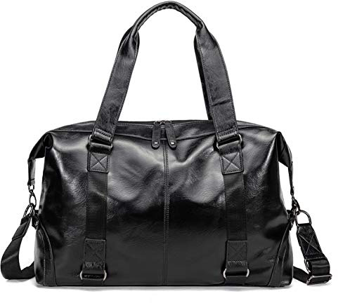 WEECOC Reisetasche Wasserdichtes Leder Weekender Übernachtungs-Reisetaschen Fitnessstudio Sportgepäcktaschen Große Handgepäcktasche für Männer und Frauen (schwarz)