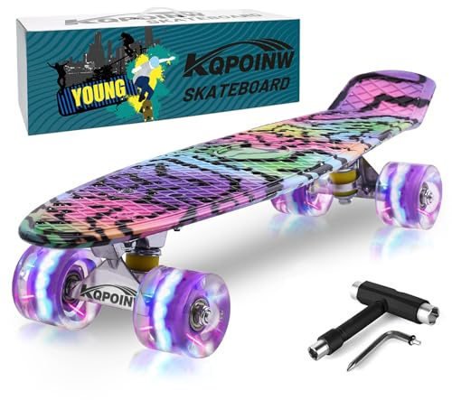 Kqpoinw Kids Skateboard,22 Complete Skateboards for Kid,Teens,Girls,Beginners,Skate Board,Purple Skateboards with Colorful LED Light up Wheels,Skate Tool, Ideal Gift for Girls,Kids