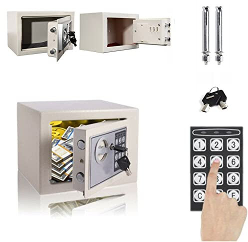 Small Value Safe, 4.6L Capacity, Electronic High Security Steel Safe Lock Box with Digital Keypad and Keys, Fireproof Safe for Home Office Hotel Business Jewelry Gun Cash Use Storage, 17x23x17cm