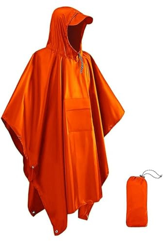 Victoper Waterproof Poncho Adult, Lightweight Reusable Rain Poncho Adult Waterproof for Outdoor Hiking Camping Cycling Traveling Waterproof Raincoat with Emergency Grommet Corners Orange
