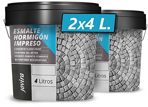 JOVIRA PINTURAS Resina-Esmalte Hormigón Impreso. Resina renovadora para pavimentos de hormigón. (2x4 Litros, Negro) I-10B