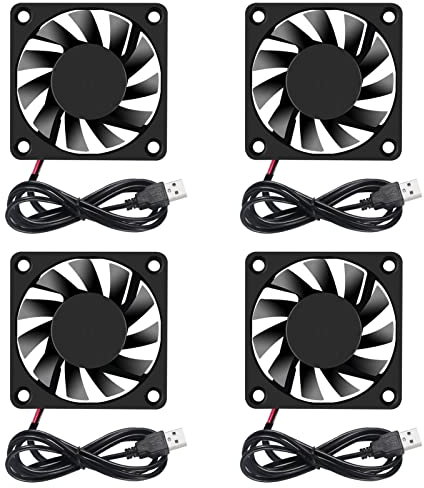 DORHEA 4PCS 6010 Fan 60x60x10mm DC 5V 60mm x 10mm Brushless USB Cooling Fan, Replacement Ball Bearing 60mm Fan for Cooling DIY PC Computer Case Fan - USB
