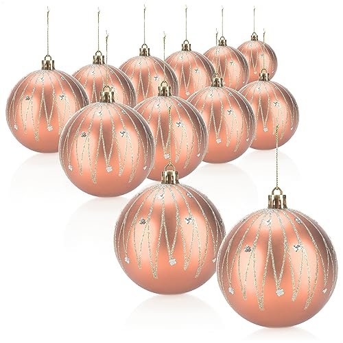 COM-FOUR® 12x Bolas de Navidad, Bolas de plástico irrompibles para árboles de Navidad, Adornos para el árbol de Navidad con Colgante