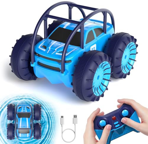 MaxTronic Chargement Direct Voiture Télécommandée avec LED Réglable, Amphibie RC Radiocommandée pour Enfant 4WD 360° Rotation, 2.4Ghz Tout Terrain Voiture Cars Fête Cadeau 3-12 Ans Garçon Fille