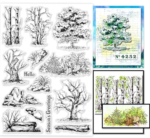 GLOBLELAND Withered Trees Clear Stamps for DIY Scrapbooking Stones Silicone Stamp Seals Tree with No Leaves Transparent Stamps for Cards Making Photo Album Journal Home Decoration 8.27×5.83inch