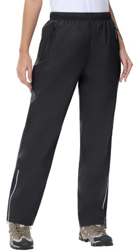 MOCOLY Women's Black XL Waterproof Overtrousers Breathable Walking Trousers for Outdoor Cycling Hiking Golf Fishing Ladies Lightweight Rain Pants with Waterproof Zip Pockets