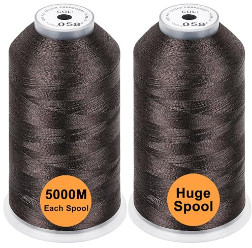 New brothread Set of 2 Polyester Machine Embroidery Thread Huge Spool 5000M for All Embroidery Machines - Dark Brown