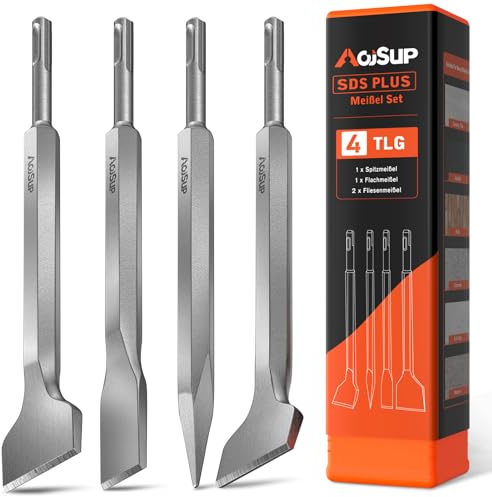 AojSup Juego de 4 Cinceles SDS Plus Con Caja de Almacenamiento - Incluye Cincel Para Azulejos, Plano y de Punta