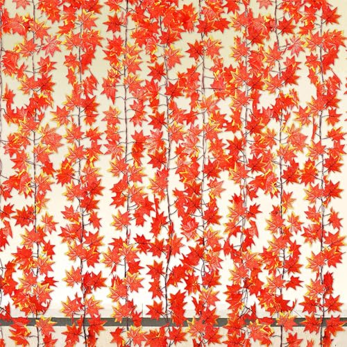 12 Pack Maple Leaf Garland - Fall Decorations with Artificial Autumn Leaves for Home, Thanksgiving, Wedding
