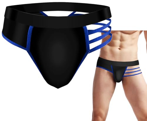 VemeFufu Tangas para Hombre Sexy Jockstrap Suspensorio Slips Tanga Ropa Interior Thong Deportivo Atlético Seda de Hielo Calzoncillos Transpirable Masculino 1 Pieza Azul
