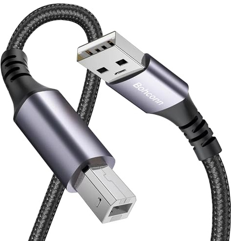 Bohconn Cavo per stampante USB [2 M] USB A a B in nylon intrecciato per scanner USB 2.0 tipo B per HP, Brother, Dell, Canon, Epson, Lexmark, Xerox, Samsung e scanner, ecc., nero