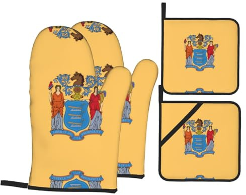 Flag of New Jersey - Set di 4 guanti da forno resistenti al calore fino a 260 °C, per barbecue, banchetti, feste, cottura
