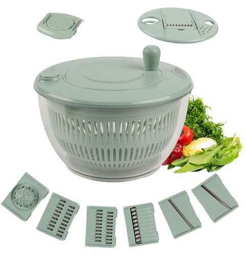 Affettatrice multifunzione 5 in 1 per verdure, Set di 8 con centrifuga per insalata e affettatrice, Separatore di tuorli d'uovo e affettatrice, Centrifuga per lattuga con 6 lame,per un'insalata fresca