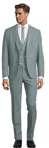 Steffen Klein Herren Anzug - Dreiteiler - Slim Fit - Größe 48 - Business Anzug mit Weste - Elastischer Komfort - Salbei