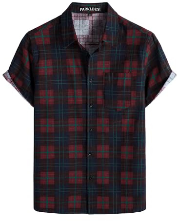 PARKLEES Pztan01 Camisa Hombre | Verano, playa, vacaciones, manga corta, con botones, casual