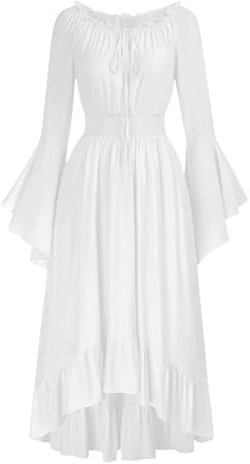 Duohropke Robe de Moyen Âge pour Femme Longue Renaissance Corset Sans Manches Robe Lacets Maxi Gothique Vêtement Robe de Sorcière Robe de Mariage Médiévale Robe de Fête Pour Halloween Carnaval, Blanc