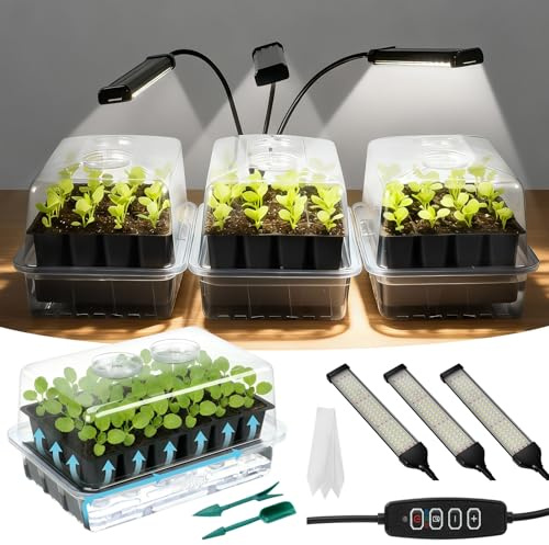 SOLIGT 72 Cell Self Watering Seed Starter Trays with Grow Light, 3 Seed Starter Kit with Humidity Domes, Full Spectrum Seedling Light with 8/12/18H Timer for Seed Starting, Seedling Growing