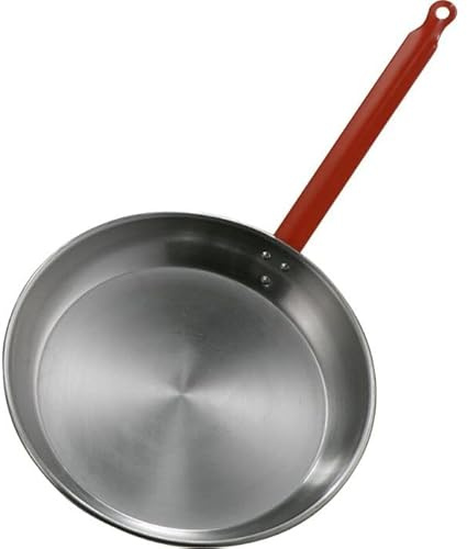 GREGORIOSTORE Padella in Ferro Spazzolato con Manico Rosso, per Spaghetti e Wok, Rotonda, Antiaderente Naturale, Manico Ergonomico, Uso Professionale (36 cm)
