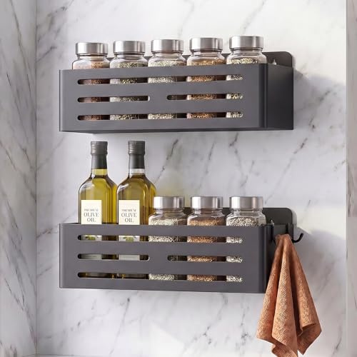 ITHKFU Lot de 2 Etagere Murale Cuisine à épices 25 cm, Noir