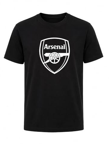 Arsenal Official Crest T-Shirt – Men's 100% Cotton Crew Neck Tee – Black Short Sleeve Football Supporters Shirt – Sizes S-XL