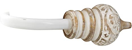 Loberon Vorhanghalter 2er Set Talon, Verspieltes Design, Florale Ornamente, handgedrechselter Knauf, Vintage-Finish, Gardinenzubehör, Eisen, Mangoholz, braun/weiß