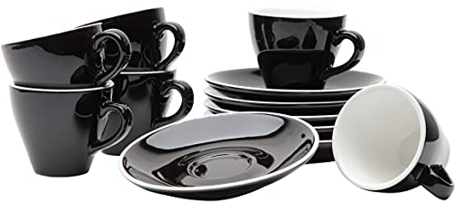 Gastro Spirit - 12-teiliges Espresso-Tassen Set - Schwarz, 90 ml, Porzellan, dickwandig, spülmaschinenfest, italienisches Design - 6er Kaffee-Tassen Set mit Untertassen