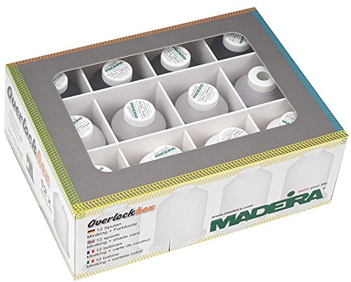 MADEIRA Overlock Garn-Box Sortiert weiß/hellgrau/schwarz/3x1000 m/9x1200 m, 9200