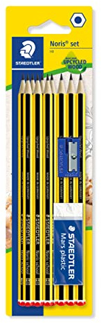 STAEDTLER 121S1BK10D Noris School Graphite Pencils - HB Degree (Pack of 10 Pencils + Sharpener + Eraser)