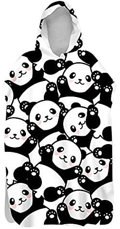 Poncho de Bain Adulte Enfant, Imprimé Poncho à Capuche Changement Robe Microfibre Séchage Rapide Serviette de Plage pour Plage Surfing Natation Bain (Panda Mignon,75x145cm)