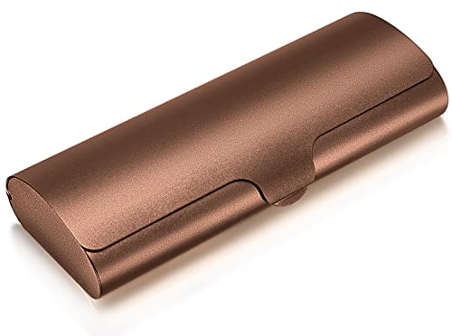Hifot Aluminium Glasses Case, Slim Reading Glasses Case, Portable Travel Brown Eyeglass Spectacles Protection Hard Shell Case