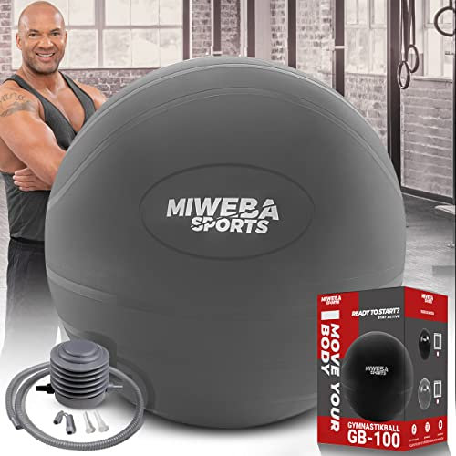 Miweba Sports Gymnastikball GB100 | Sitzball bis 𝟰𝟬𝟬 kg belastbar - 65.0 cm - Ergonomischer Sitztrainer aus PVC - Ballhocker - Fitnessball Stuhl - Sitzalternative Büro - Trainingsball (Grau)