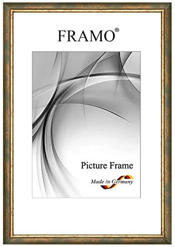 FRAMO Cornice foto barocco 60 x 80 cm in legno massello | Verde Dorato | Colore/dimensione selezionabile | Cornice antica d'epoca retrò N°067