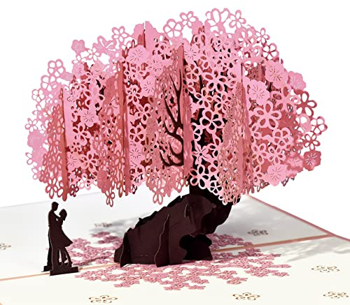 GREETING ART Cherry Blossom Pop Up Card,Pop Up Anniversary Card, Wedding Anniversary Card Pop Up, 3D Valentines Day Cards, Birthday Card For Wife, Mothers Day, Thank You Car