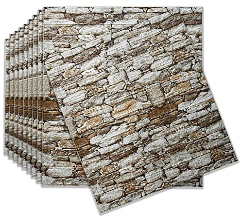 3D Wandpaneele, 10 Stück Selbstklebend Decke Paneele, Ziegel Tapete, Steinoptik Wandverkleidung für Küche Schlafzimmer, Wohnzimmer