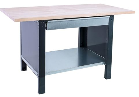 SimonRack Table de Travail Atelier, Banc de Travail, Extra Solide, 1 tiroir, capacité de Charge 1000 kg, Dimensions 865 x 1200 x 750 mm, Anthracite/hêtre