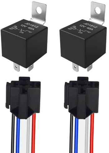 Aiqeer 2 Stycken 4-Stifts Bilrelä, 12V 40A SPST Automotive Relay med Seleuttag och Förkopplad (Svart)